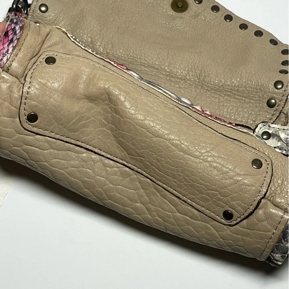 ABACO Paris Made France Leather Python Embossed Chain Crossbody Bag Pink Taupe